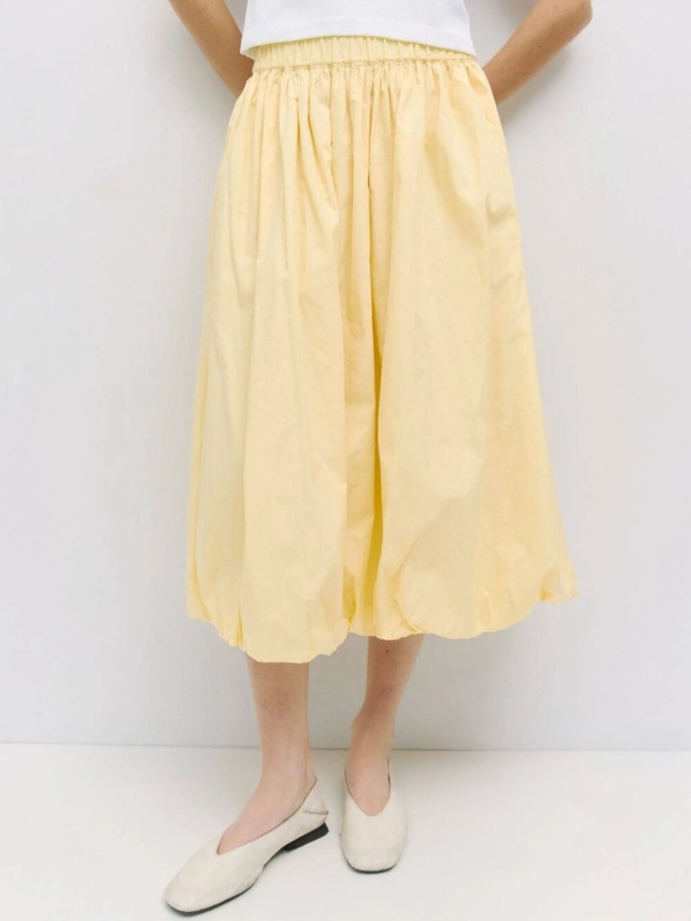 All Row Pale Yellow The Bella Cotton Bubble Midi Skirt Small 54795
